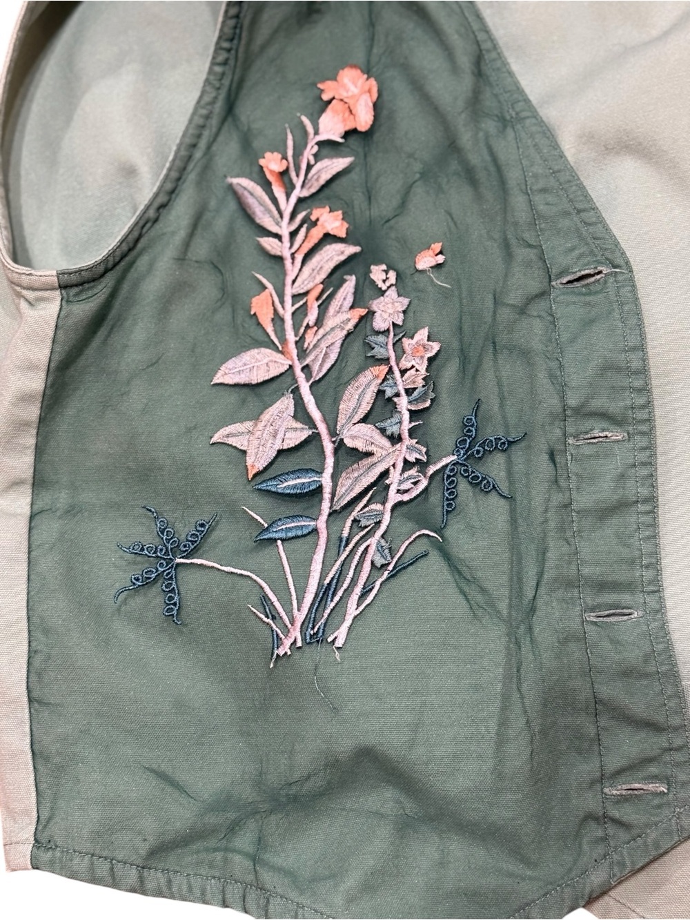 Vintage Carole Little Sport Green Embroidered Floral Button Front Vest | Size S - Picture 4 of 7